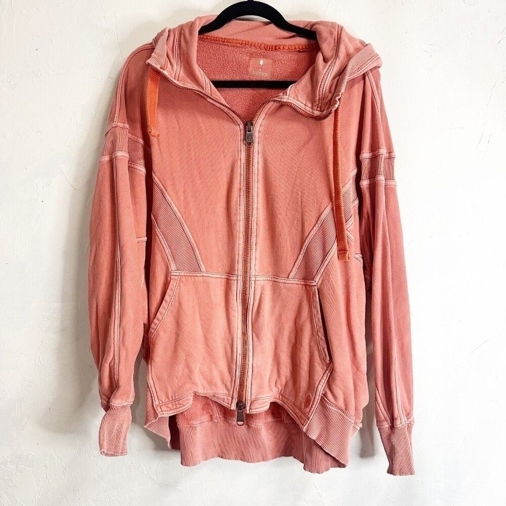 Free People Movement Renegade Jacket Zip Slouchy Hoodie Oversized Orange Small